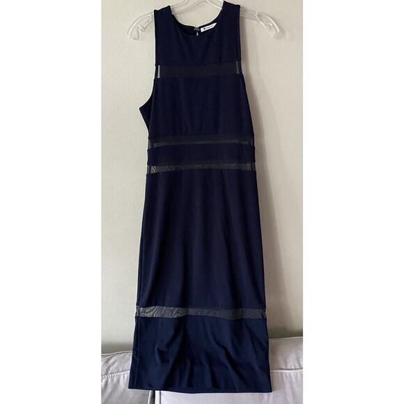 T Alexander Wang Size Medium Navy Blue Dress Mesh Sheer Bodycon Stretch - Picture 1 of 6